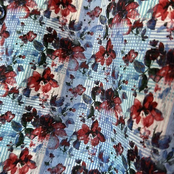 7 DOWNIE ST. LONDON button down floral shirt. Size “4” (M). Blue/red/pink. EUC. - Picture 3 of 13